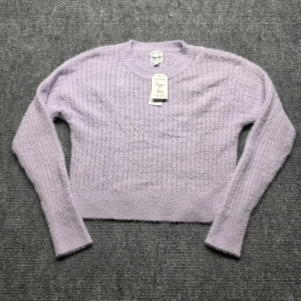Hippie Rose Womens Medium Lavender Haze Eyelash Knit Cropped Sweater